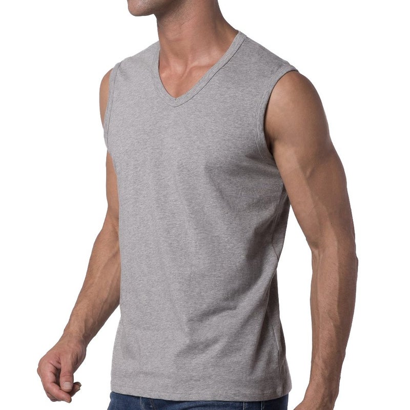 Y2Y2 Men's Sleeveless V-Neck T-Shirt, Gray, L (42"-44") - Image 2
